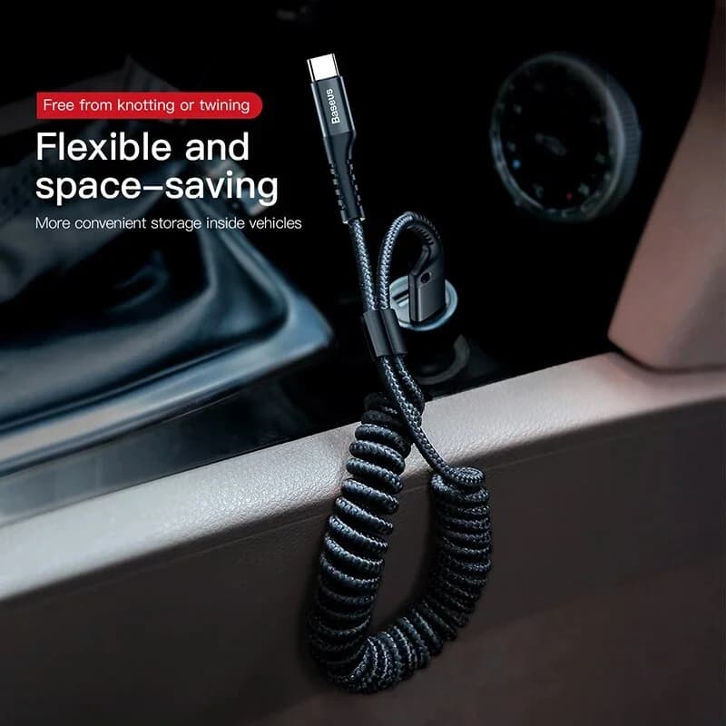 Kabel USB-C Pengecasan Pantas Spring Boleh Tarik untuk Kereta